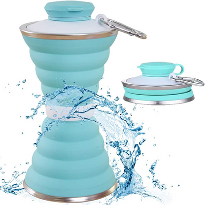 Collapsible Water Bottle with Carabiner-Green-Nora Luxe