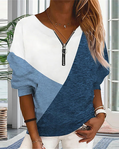 Color Block Zip Sweatshirt - Dana-Gray-S-Nora Luxe