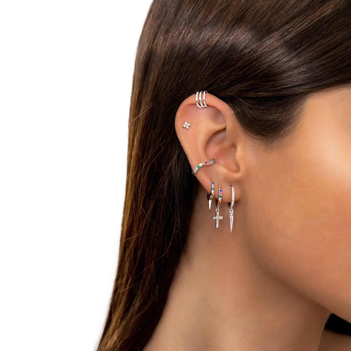 Coloured Zirconia Cross Earrings - Aurora-Silver-Nora Luxe