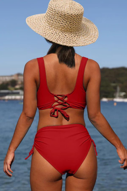 Colourful Bikini with Drawstring and Twist Detail – Zaraï-Green-S-State of Style