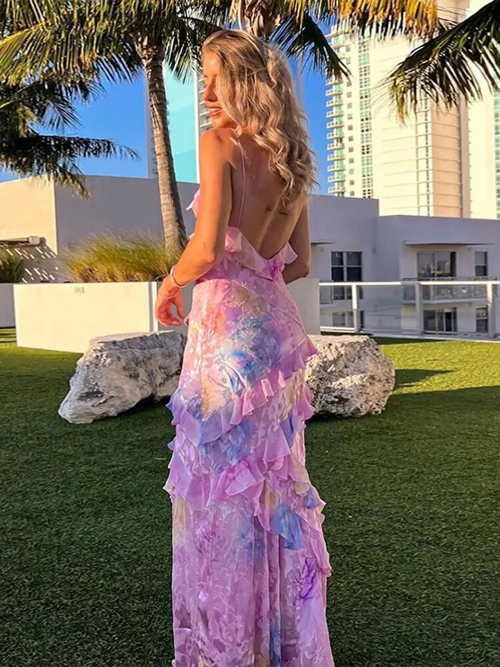 Colourful Summer Dress with Ruffles – Liora-Pink-S-The Livary