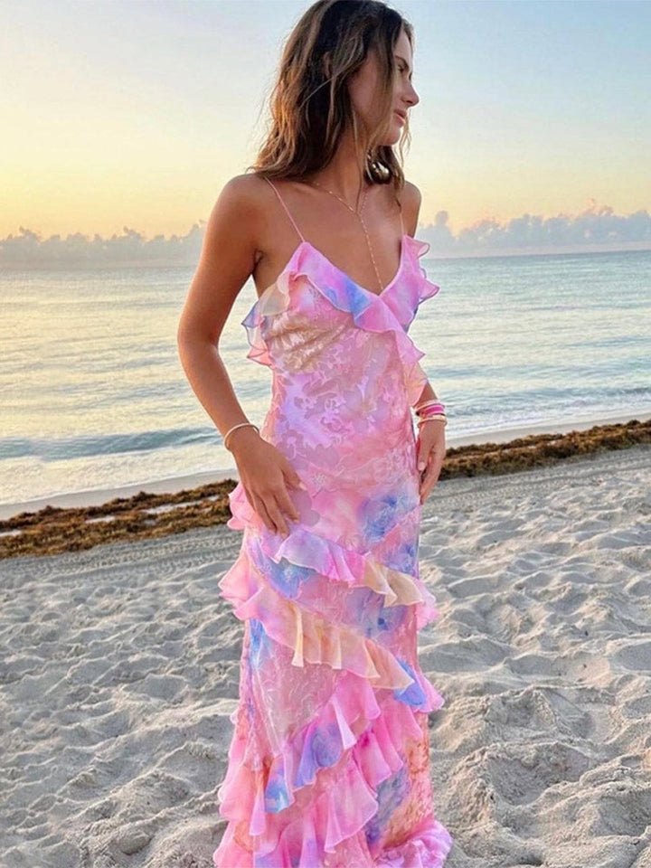 Colourful Summer Dress with Ruffles – Liora-Pink-S-The Livary