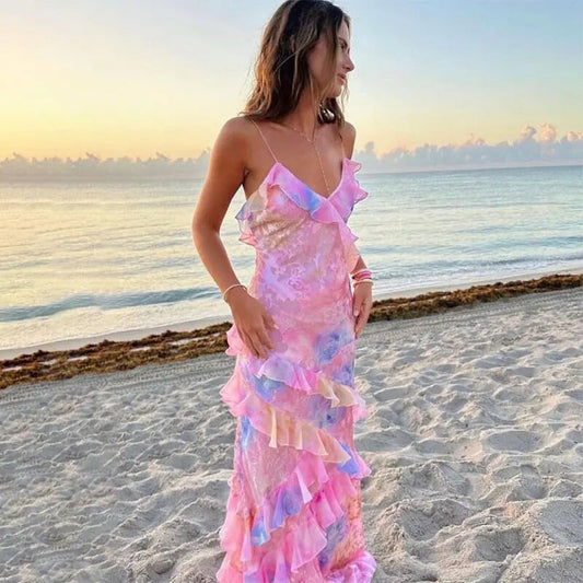 Colourful Summer Dress with Ruffles – Liora-Pink-S-The Livary
