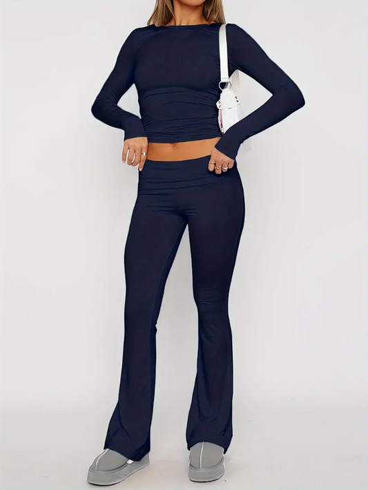 Comfortable 2-Piece Flare Set – Nova-Dark blue-XS-The Livary