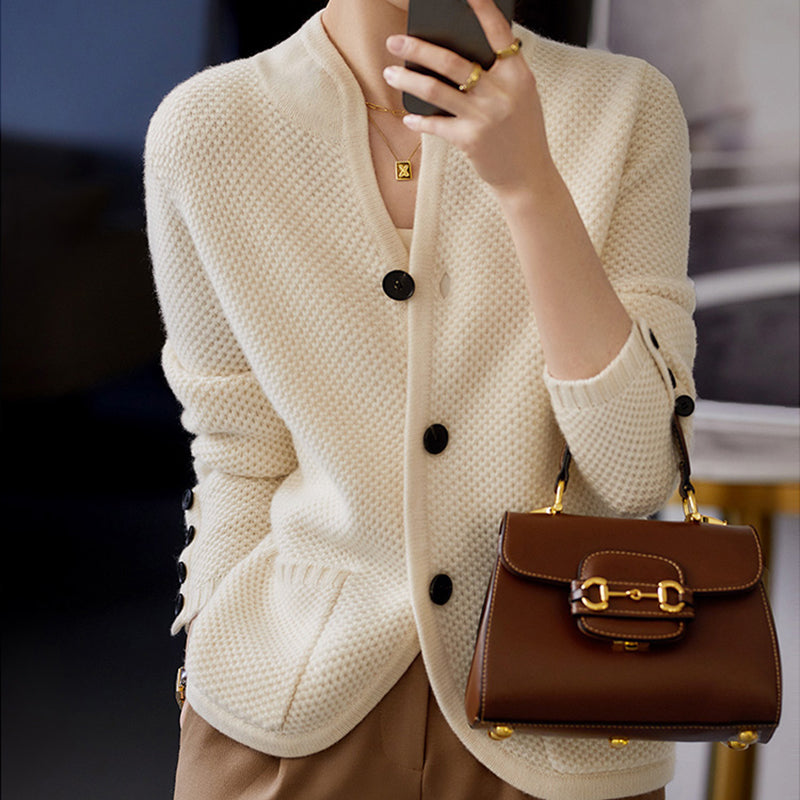 Comfortable Cashmere Ladies Cardigan - Isabella-Beige-M-Nora Luxe