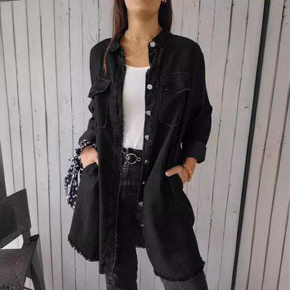 Comfortable Faux Denim Shirt - Sophie-Black-M-Nora Luxe