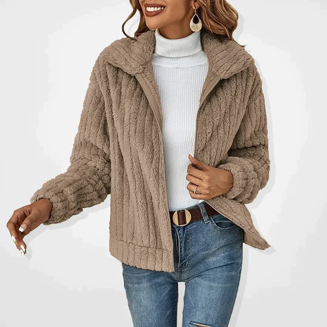 Comfortable Fleece Ladies' Jacket - Charlotte-Khaki-S-Nora Luxe