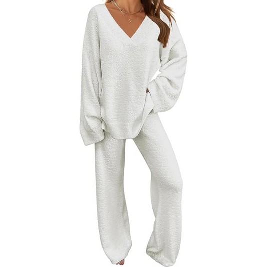 Comfortable Fleece Lounge Set - Rianne-White-S-Nora Luxe