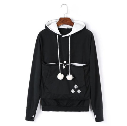 Comfortable Hoodie with Cat Pocket - CozyPurr-Black-S-Nora Luxe