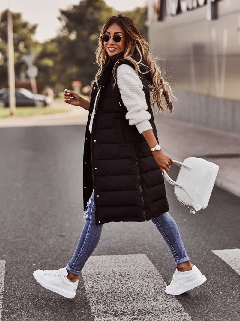 Comfortable Knee-Length Ladies Bodywarmer - Livia-Black-S-Nora Luxe