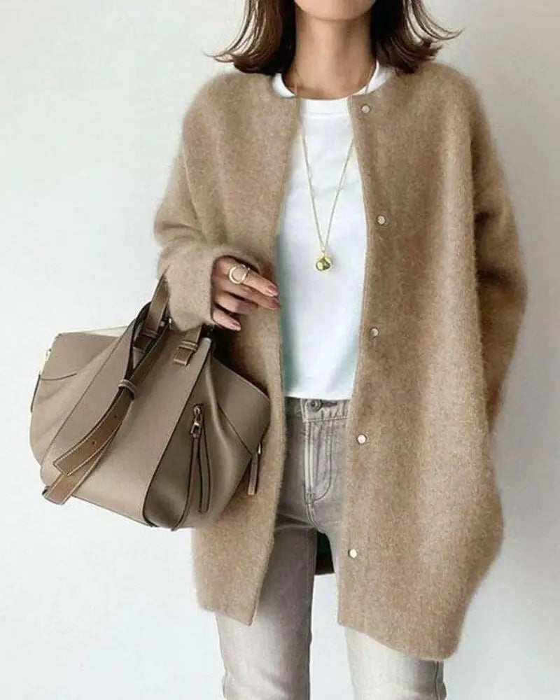 Comfortable Ladies' Jacket made of Wool and Mohair - Eloise-Light Brown-S-Nora Luxe