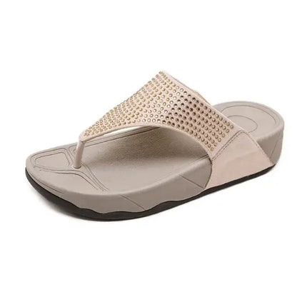 Comfortable ladies' platform slippers with rhinestones – Geneva-Beige-3.5-The Livary