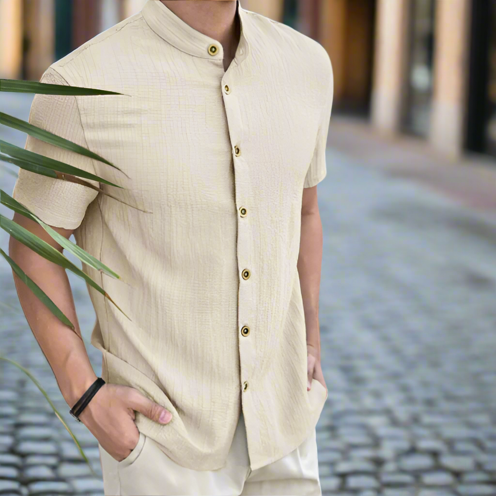 Comfortable Linen Men's Shirt – Sandro-Khaki-S-State of Style