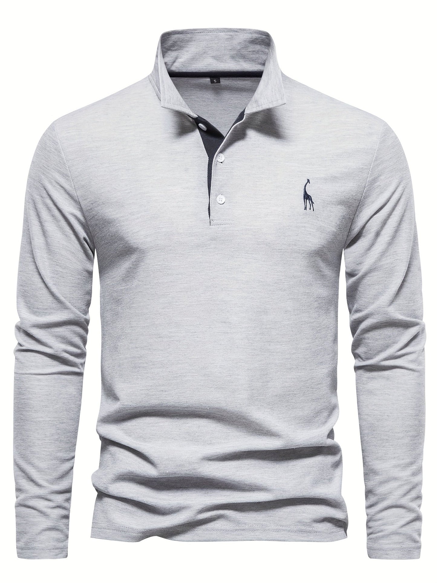 Comfortable Men's Polo with Long Sleeves-Marine Blue-S-Nora Luxe