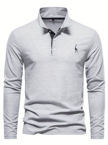 Comfortable Men's Polo with Long Sleeves-Marine Blue-S-Nora Luxe