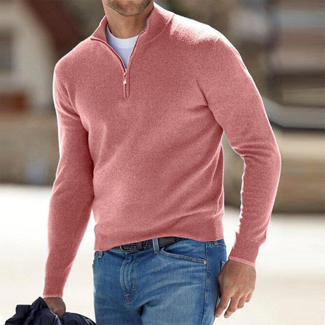 Comfortable Men's Sweater with Zip - Milo-Salmon pink-S-Nora Luxe