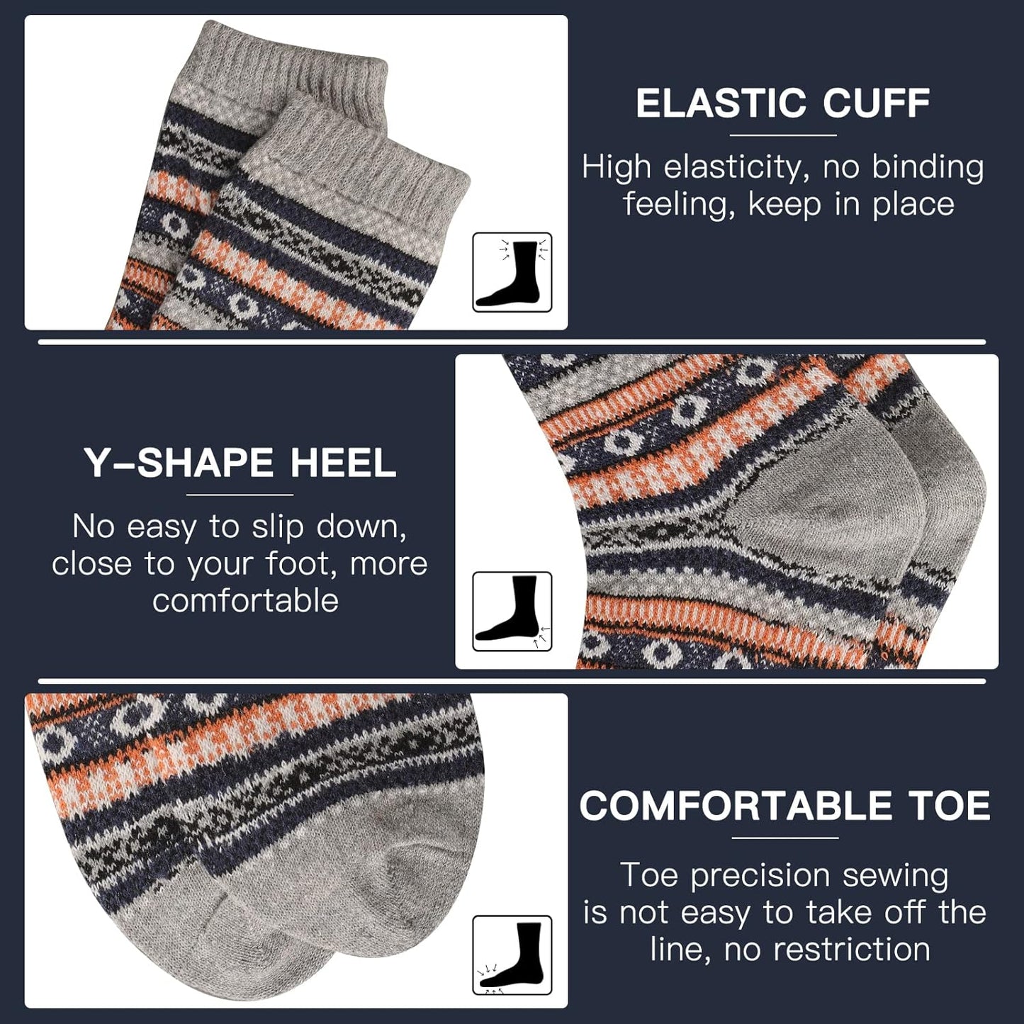 Comfortable Men's Thermal Socks (5 Pairs) - Kevin-Multicolored 1-Nora Luxe