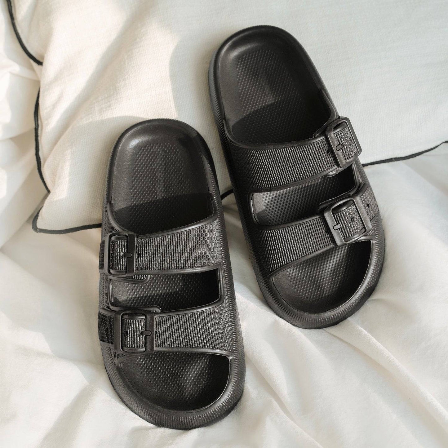 Comfortable pillow slides with a soft sole – Livia-Black-4/4.5-Nora Luxe