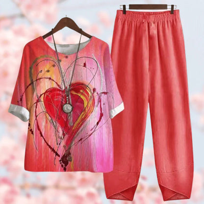 Comfortable Two-Piece Ladies Summer Set - Mira-Red-S-Nora Luxe