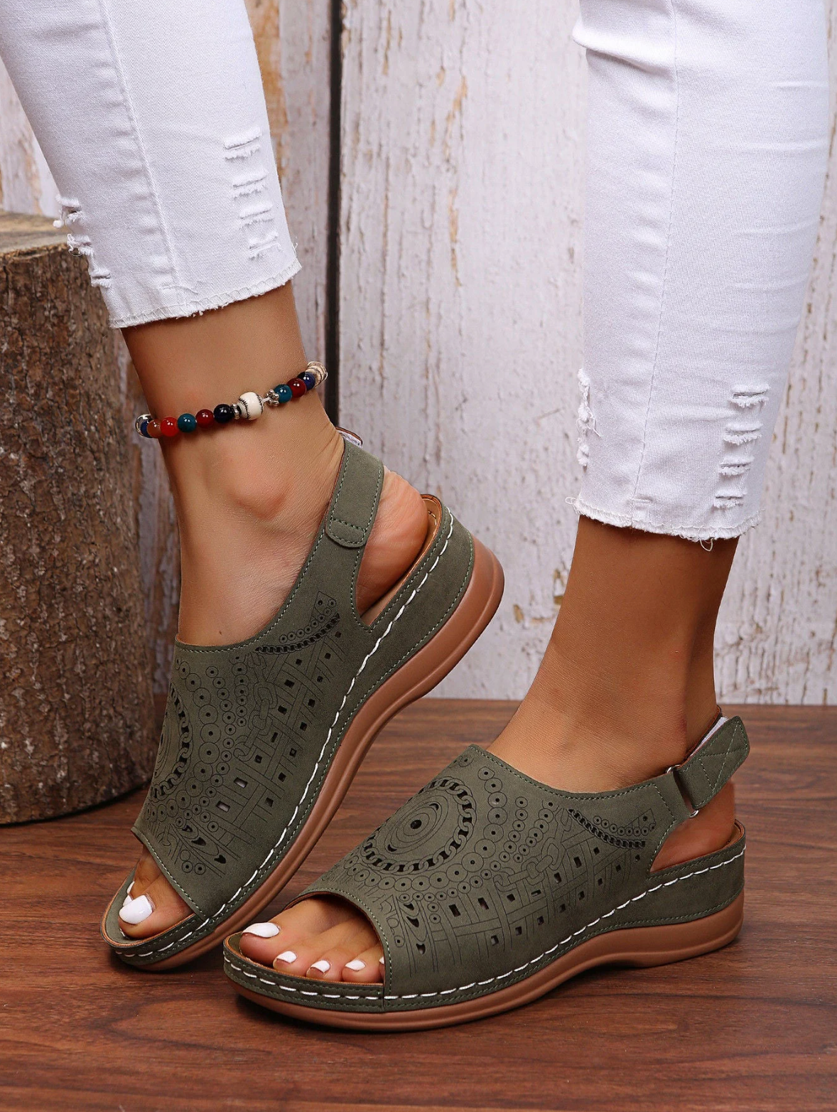 Comfortable women's orthopedic summer shoes with 3-arch support – Mira-Green-3-Nora Luxe