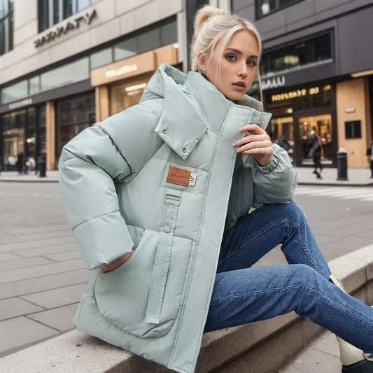 Comfortable Women's Winter Coat with Down Filling - Amelina-Mint green-M-Nora Luxe