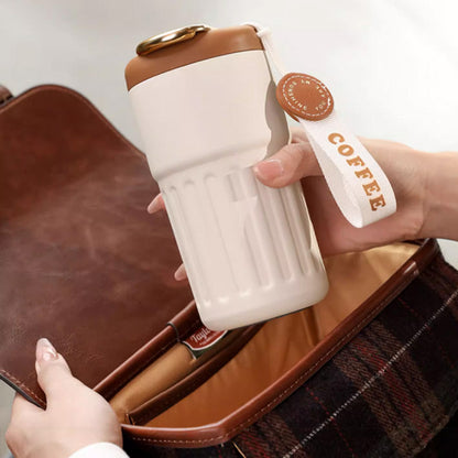 Compact Thermos Mug - ThermoSip-White Brown-Nora Luxe