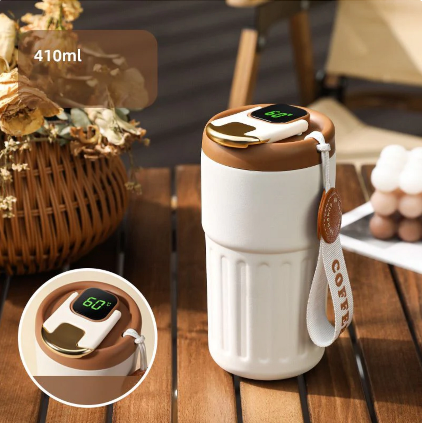 Compact Thermos Mug - ThermoSip-White Brown-Nora Luxe