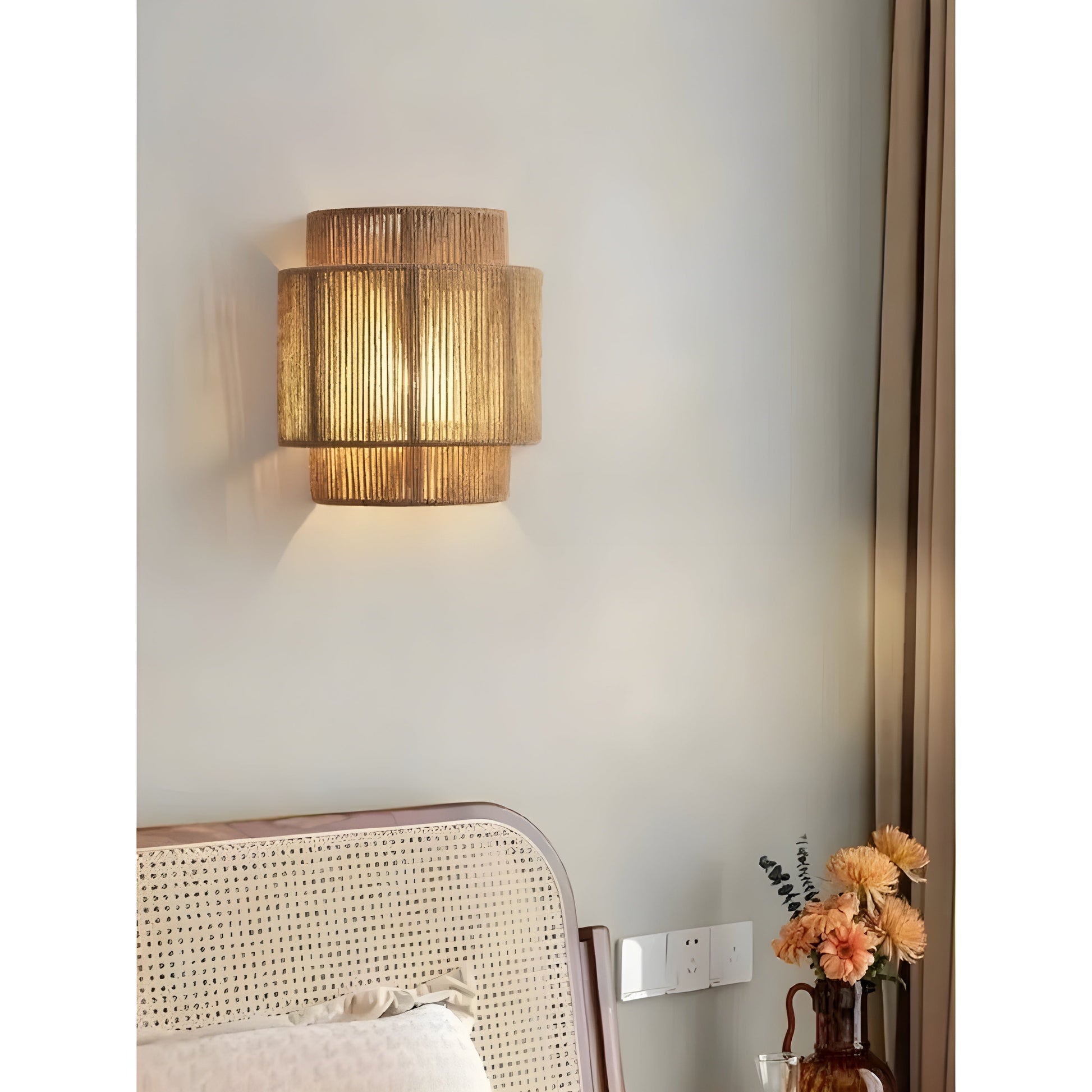 Contemporary Rattan Woven Wall Lamp - WeaveGlow-Beige-Nora Luxe