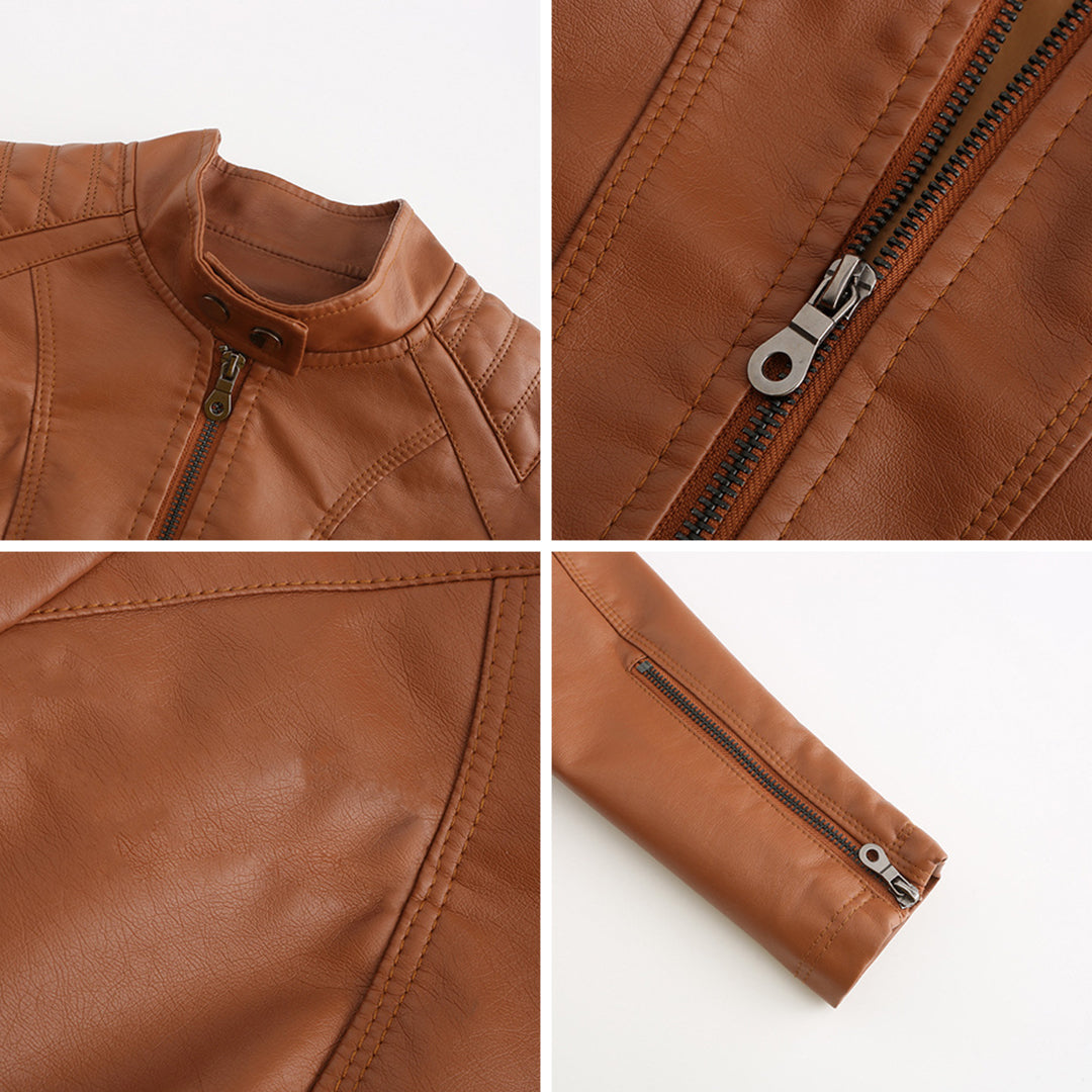 Cool Leather Ladies Jacket - Nova-Brown-XS-Nora Luxe