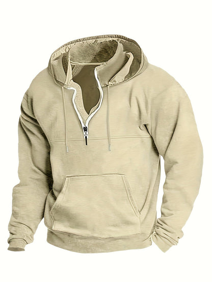 Cool Men's Hoodie with Half Zip - Archer-Beige-M-Nora Luxe