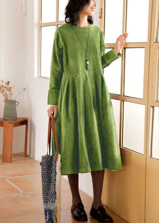 Corduroy Autumn/Winter Dress - Emilia-Green-S-Nora Luxe