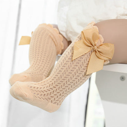 Cotton Baby Socks with Big Bow-Yellow-0-12 Months (S)-Nora Luxe