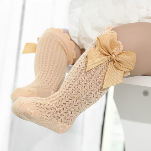 Cotton Baby Socks with Big Bow-Yellow-0-12 Months (S)-Nora Luxe