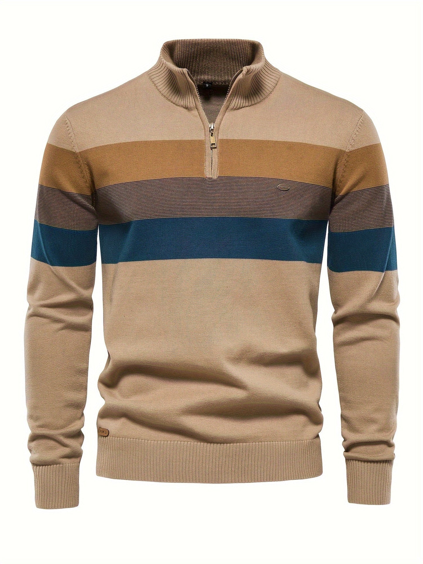 Cotton Knit Men's Sweater - Wyatt-Khaki-S-Nora Luxe