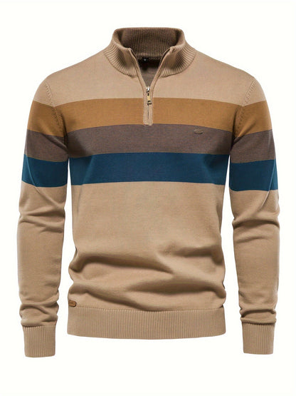 Cotton Knit Men's Sweater - Wyatt-Khaki-S-Nora Luxe