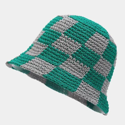 Crocheted ladies' fisherman's hat with check pattern – Faye-Green White-Nora Luxe