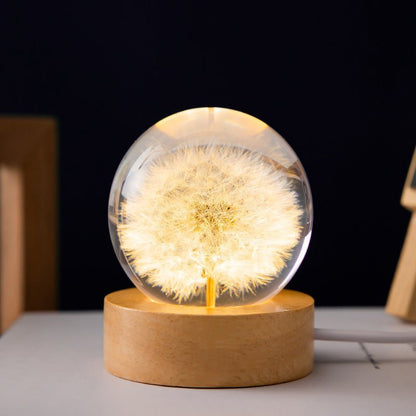Crystal Ball Lamp with Eternal Flowers – Lumora-Dandelion-The Livary