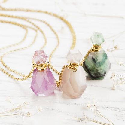 Crystal Perfume Bottle Necklace - Iris-Rose quartz-Nora Luxe