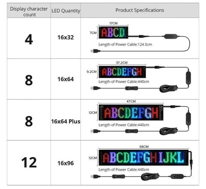 Customisable LED Car Display - GlowSign-16x32 LEDs - 2.76″ × 6.69″-Nora Luxe