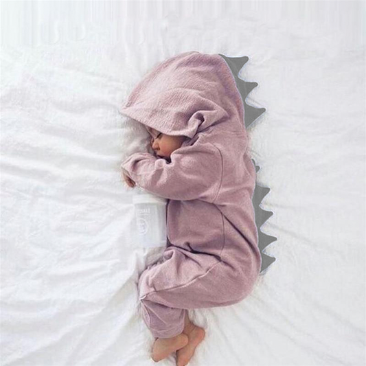Cute Baby Onesie with Dinosaur Hood - DinoDream Onesie-Pink-0-3 Months-Nora Luxe