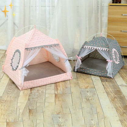 Cute Pet Tent with Curtains - PetTent-Light Pink-S-Nora Luxe