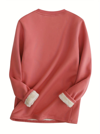 Rosa Damenpullover mit Fleecefutter, langärmelig, warm, modisch, bequem, Winterkleidung.