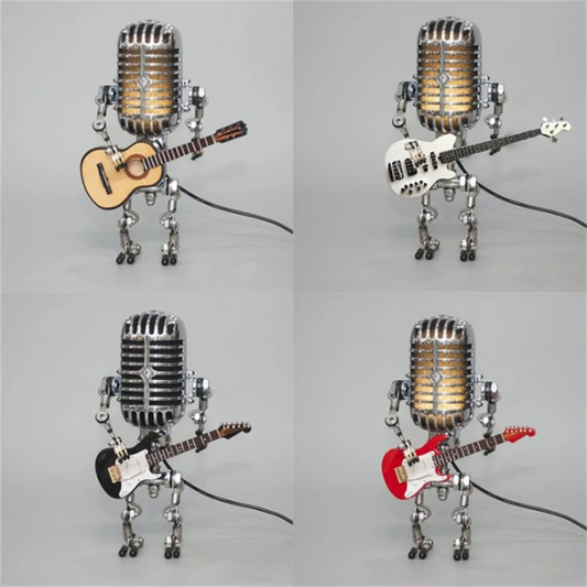 Decorative Microphone Robot Lamp with Guitar – Max-Black-The Livary
