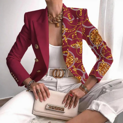 Double-breasted Ladies Blazer with Lapels - Eleganza-Dark red-S-Nora Luxe