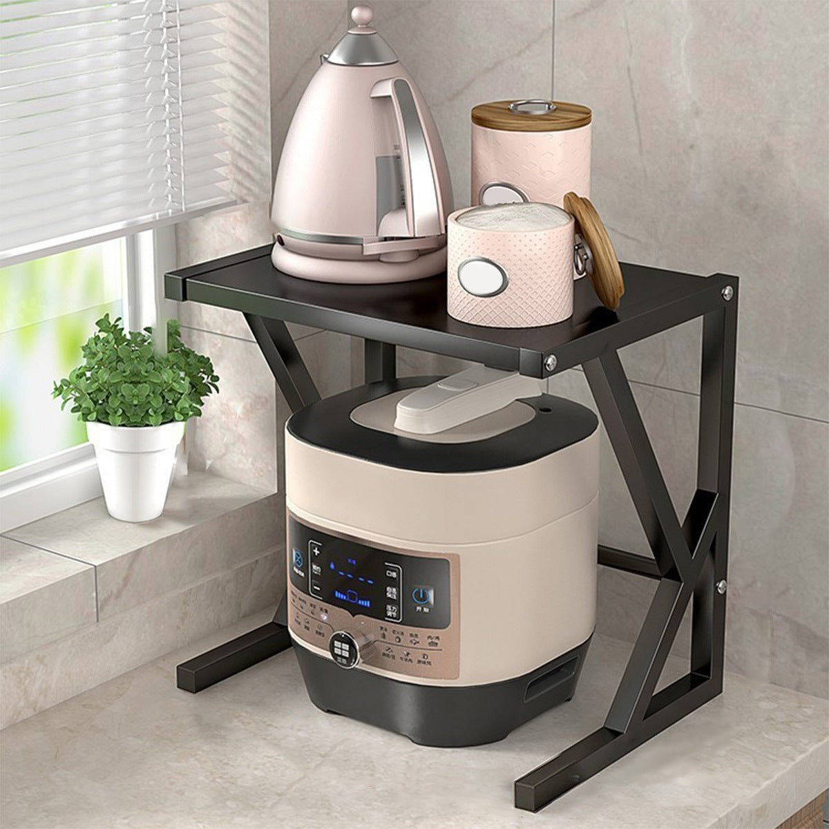 Double Layer Kitchen Storage Rack - Milan-15.75 inches - Black-Nora Luxe