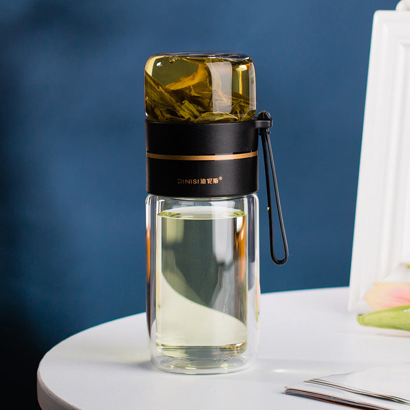 Double-Walled Glass Water Bottle with Tea Infuser - PureBrew-Green-Nora Luxe