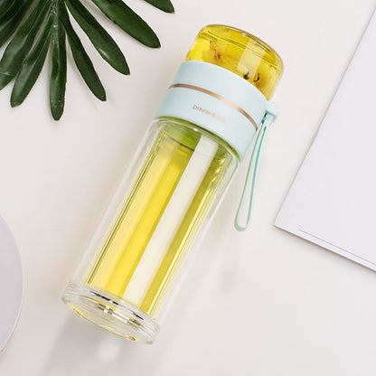 Double-Walled Glass Water Bottle with Tea Infuser - PureBrew-Green-Nora Luxe