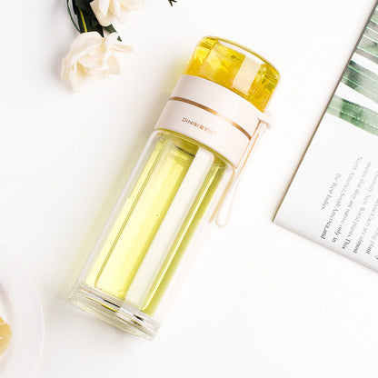 Double-Walled Glass Water Bottle with Tea Infuser - PureBrew-White-Nora Luxe