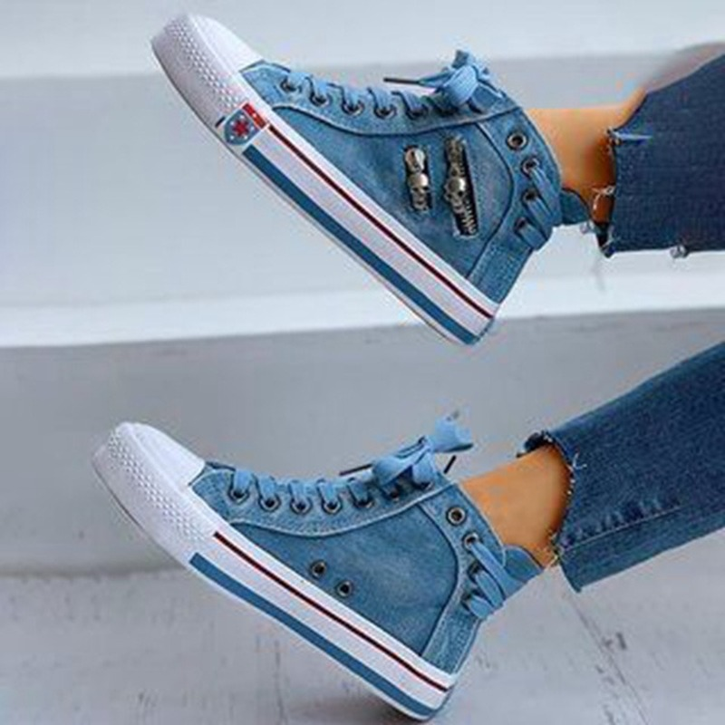 Trendy High Denim Women’s Sneakers – Selina