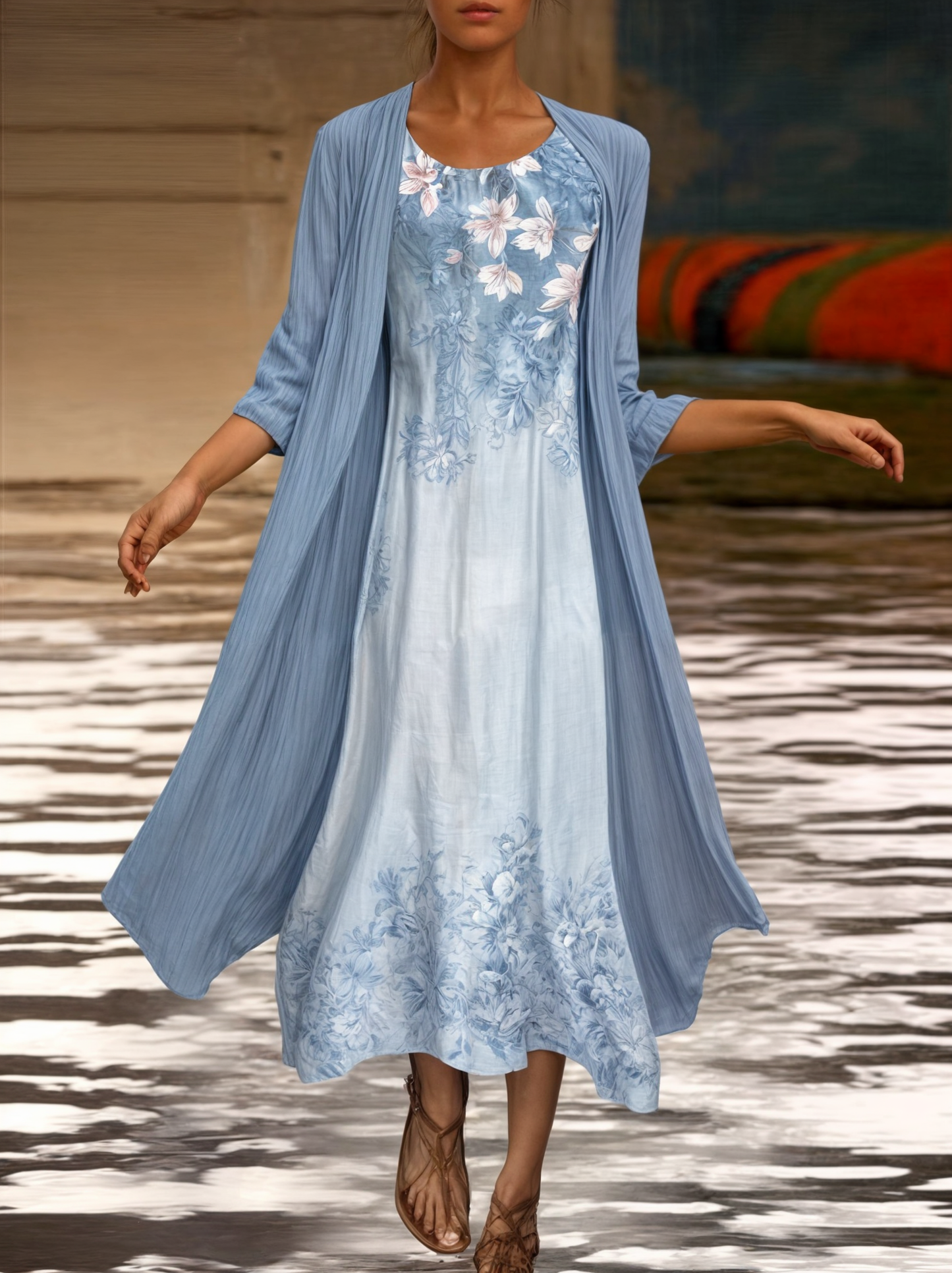 Dress with floral pattern – Eliana-Light blue-S-Nora Luxe